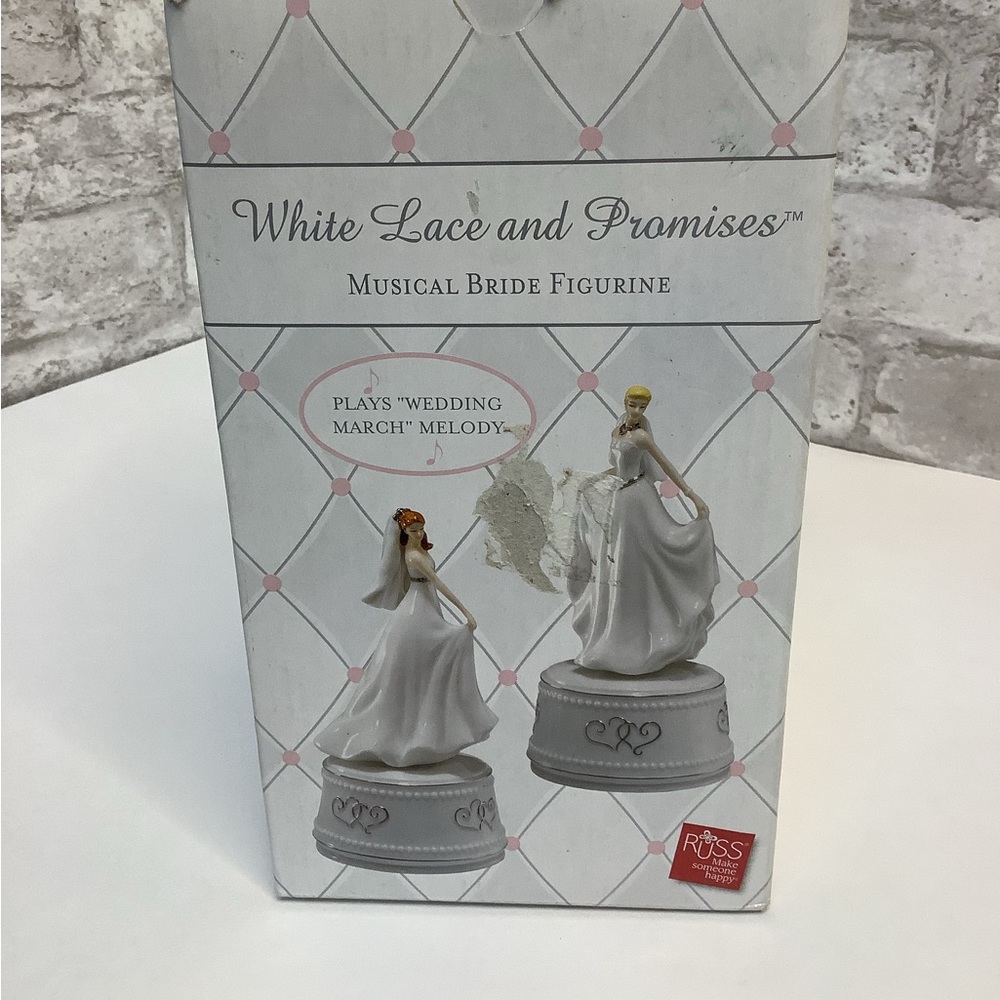 Vintage Russ White Lace and Promises Porcelain Bride Musical Figurine Blonde NIB